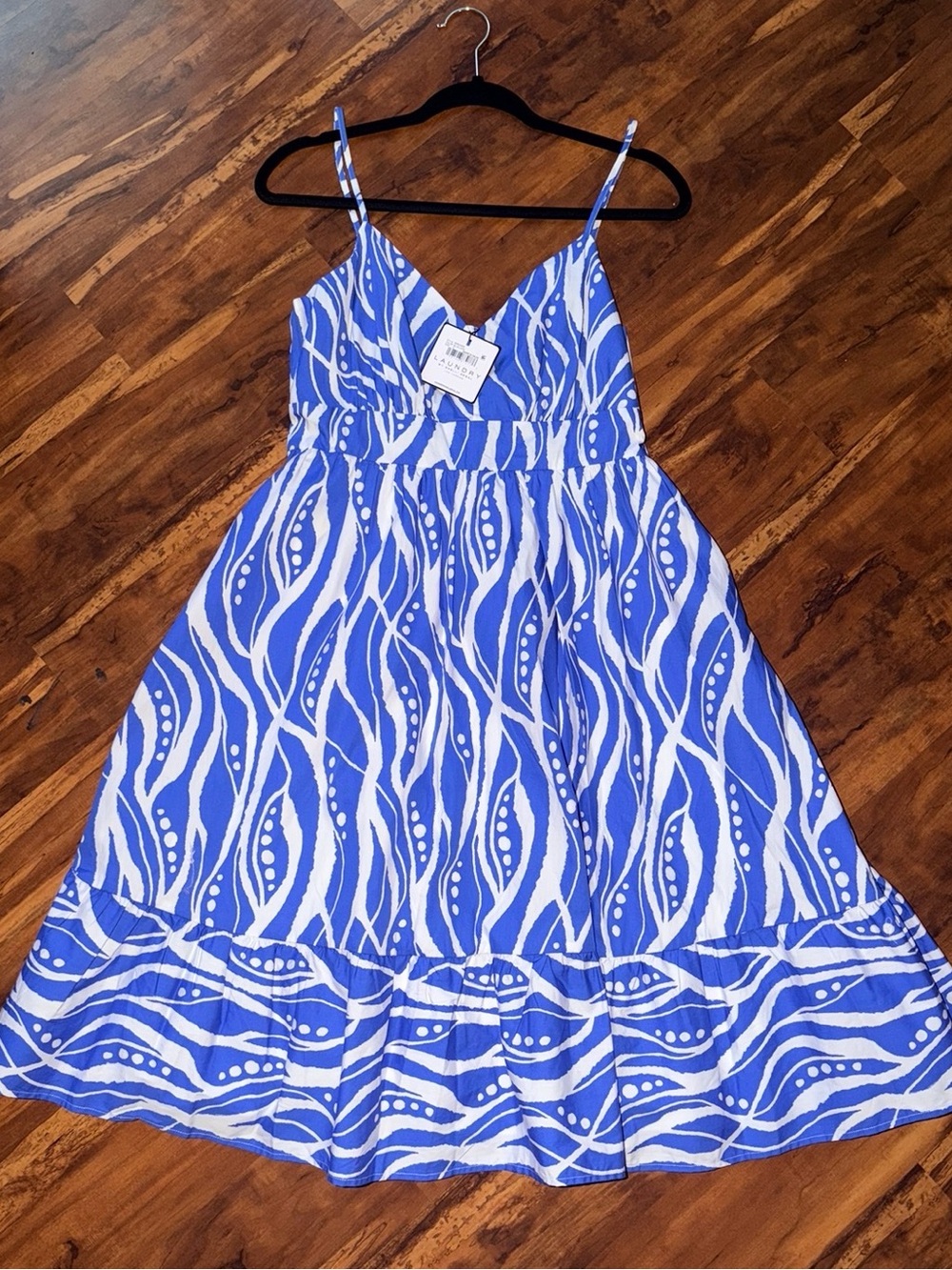 Laundry By Shelli Segal Blue and White Printed Spaghetti Strap Sundress
